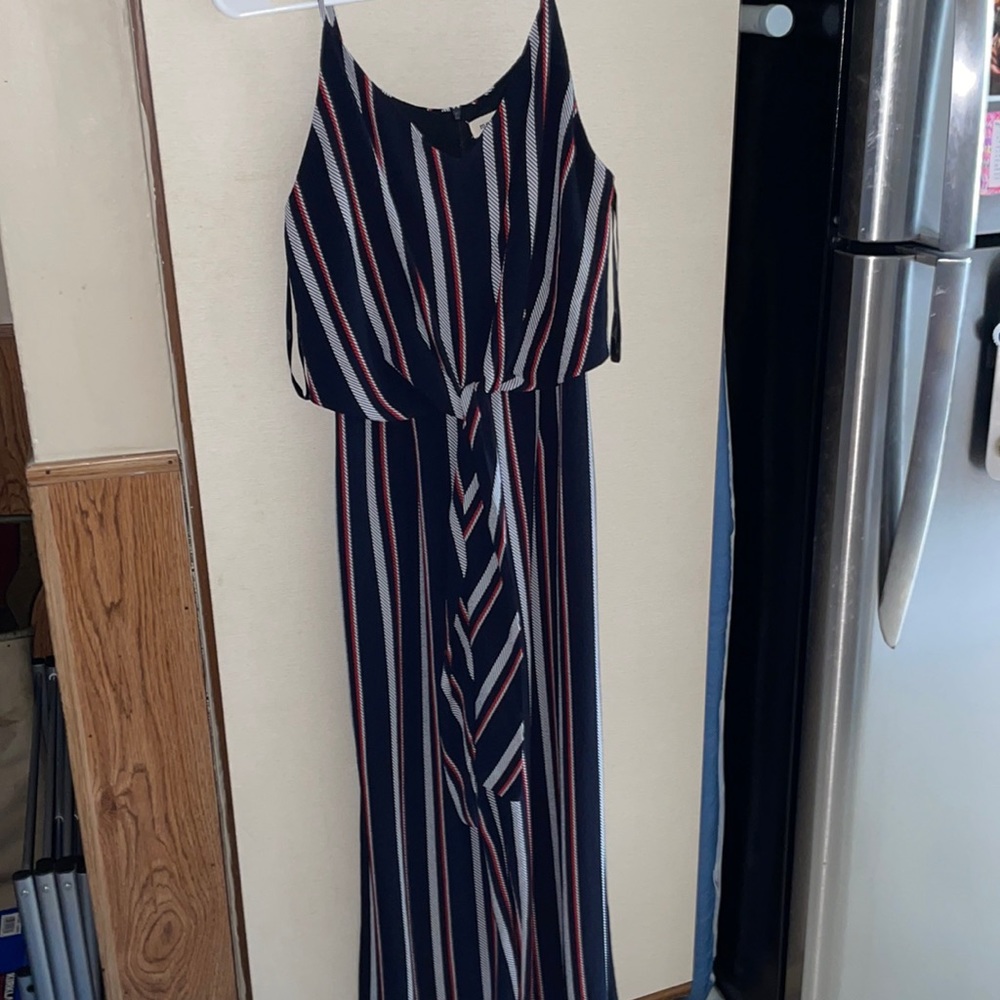 Navy striped pants romper